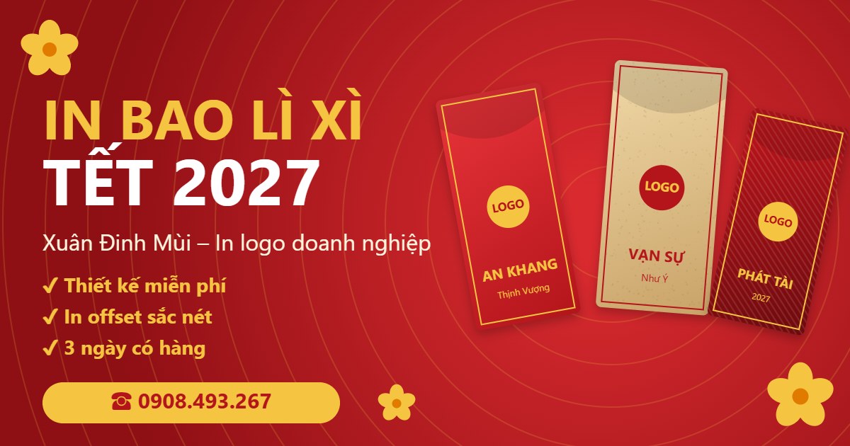 In bao lì xì Tết 2027 in logo doanh nghiệp tại In Ấn Song Trần