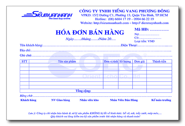 In Phiếu thu chi – Hóa đơn